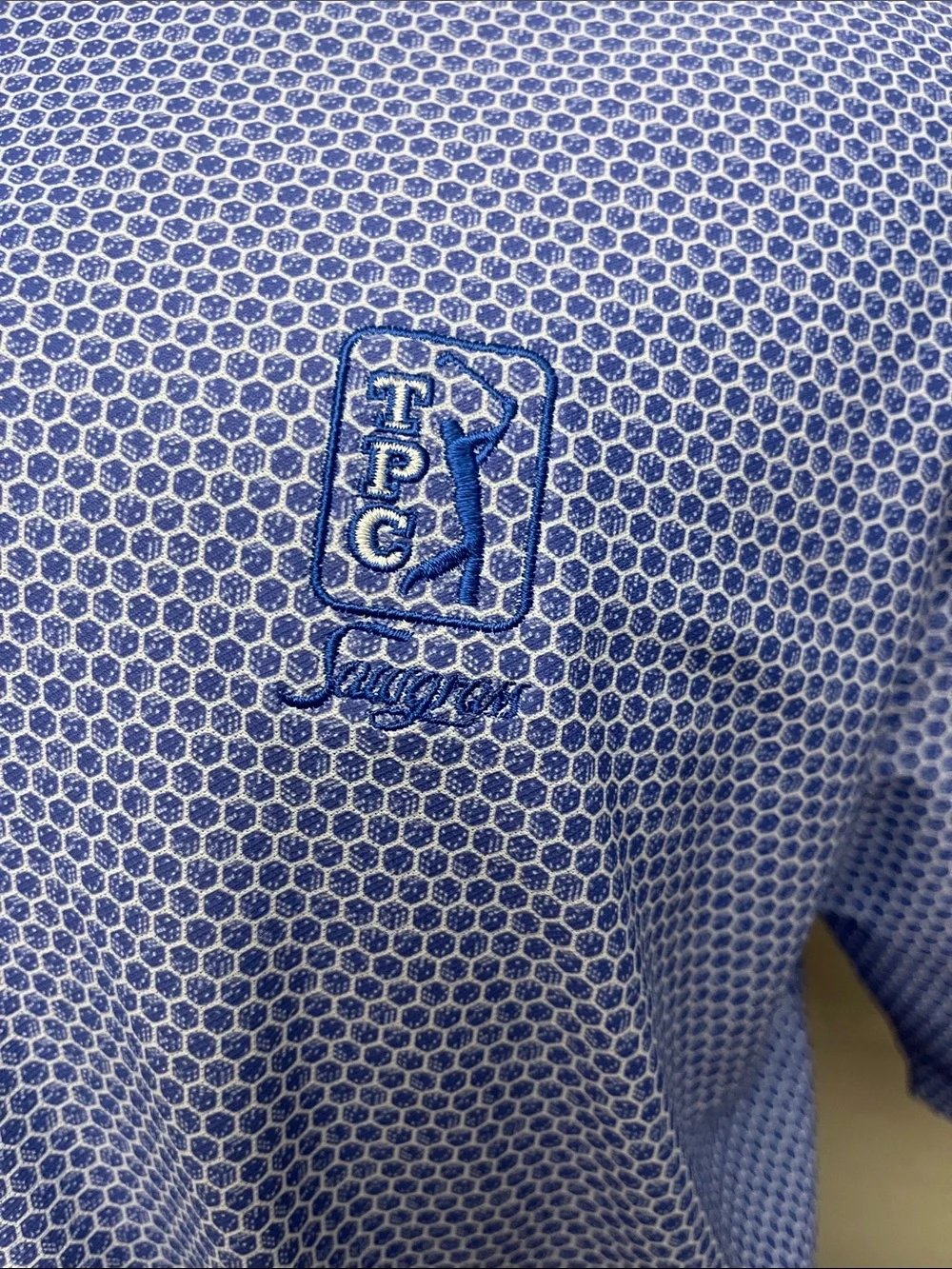 Peter Millar TPC Sawgrass Blue Geo-Print Performance Polo - Picture 2 of 5